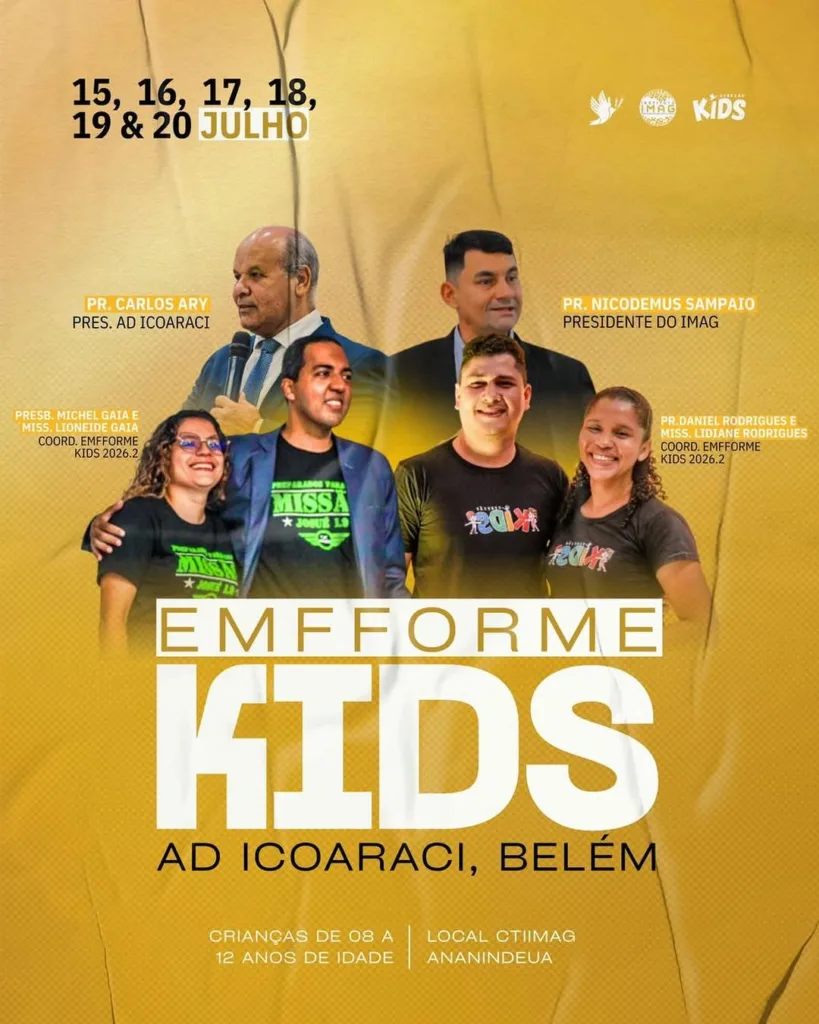 Crianças participam do EMFFORME KIDS 2026 durante atividades bíblicas e missionárias em Ananindeua, no Pará